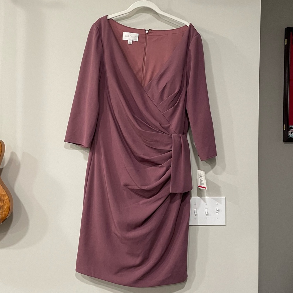 Oleg Cassini V-Neck Ruched Wrap Dress NWT